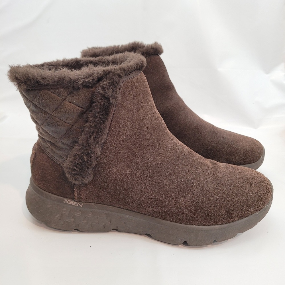 Skechers On-the-GO City‎ 2 Bundle Boots Womens 9 Brown Suede Faux Fur 14356